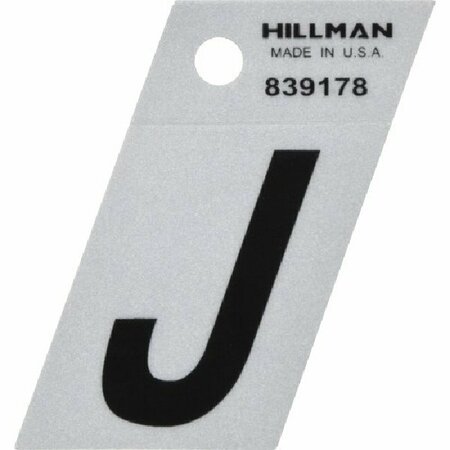 HILLMAN Angle-Cut Letter, Character: J, 1-1/2 in H Character, Black Character, Silver Background, Mylar 839178